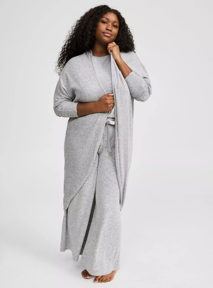 Super Soft Plush Rib Hooded Cocoon Lounge Cardigan