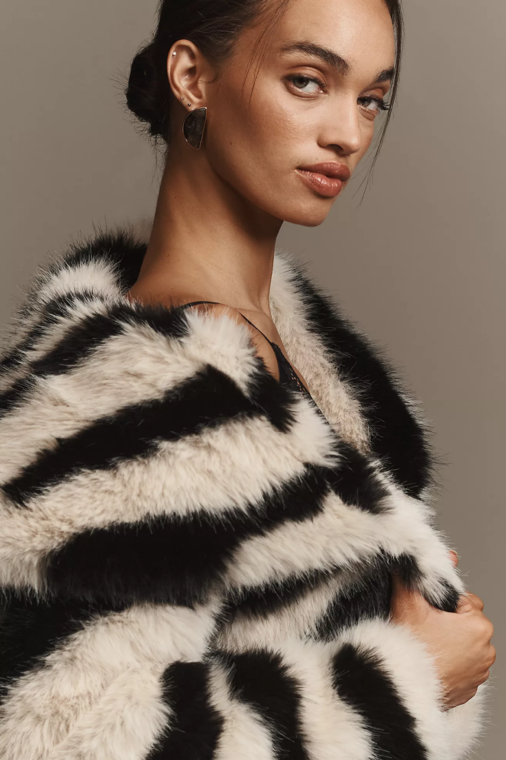 Avec Les Filles Faux Fur Zebra Cropped Coat