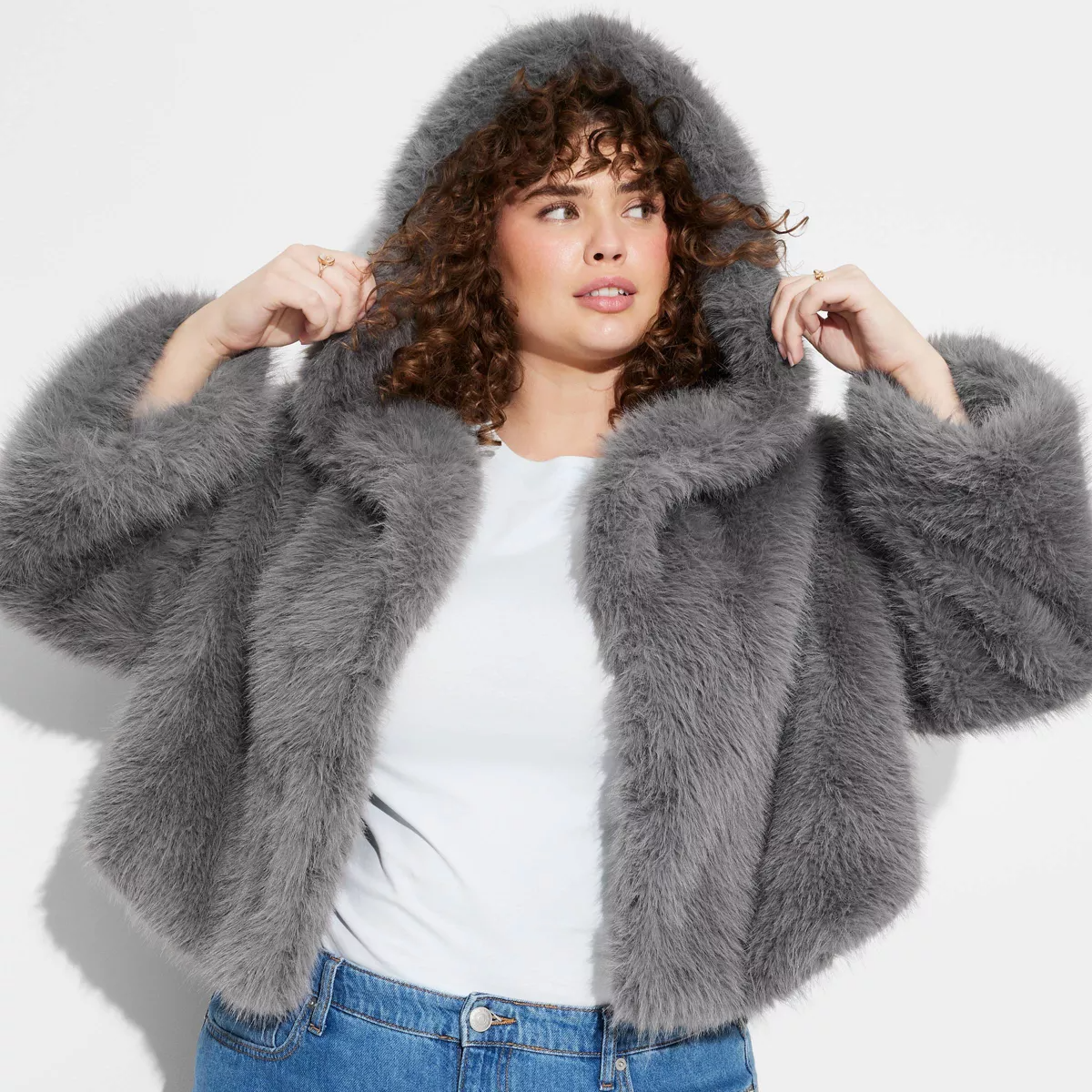 Cropped Hooded Faux Fur Jacket Wild Fable™