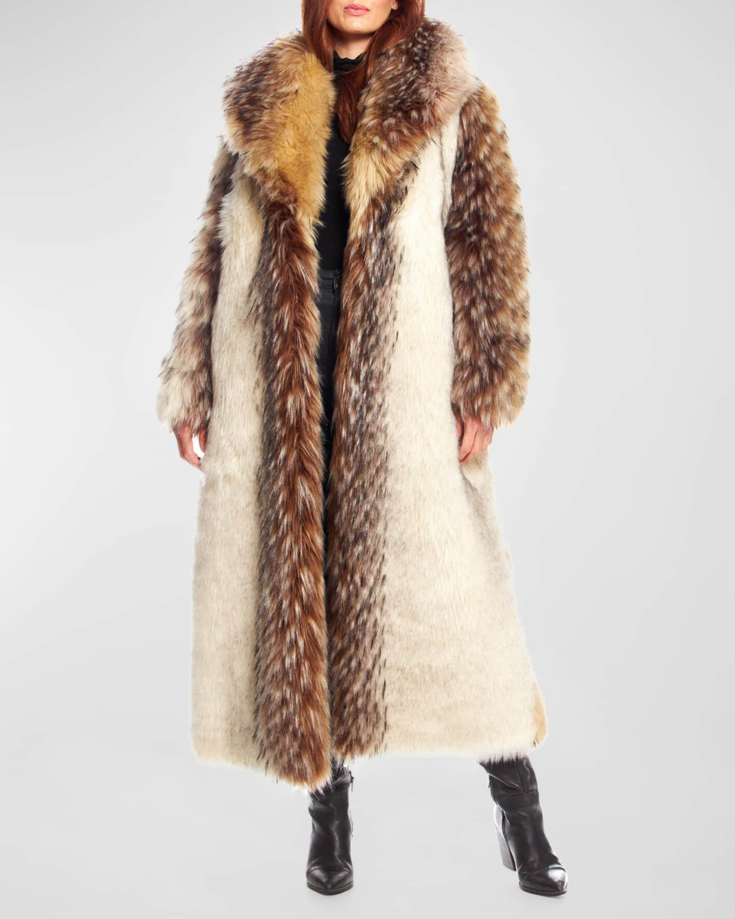 Faux Fur Shawl Collar Full Length Coat