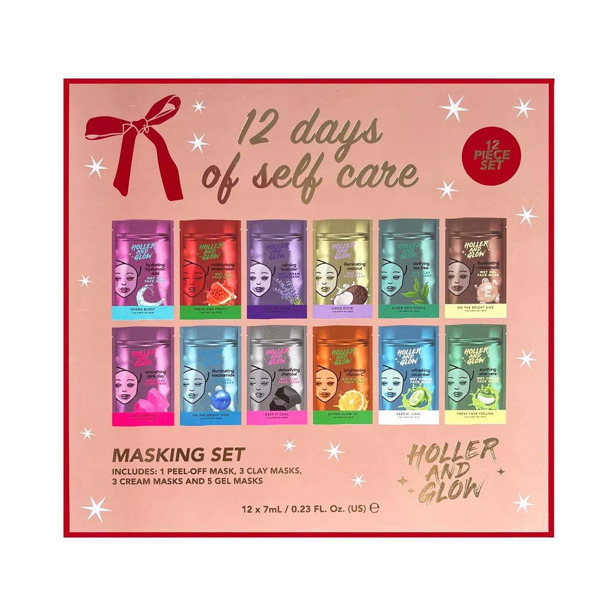 Holler and Glow 12 days of Self Care Clay Mask Gift Set Advent Calendar 12pc