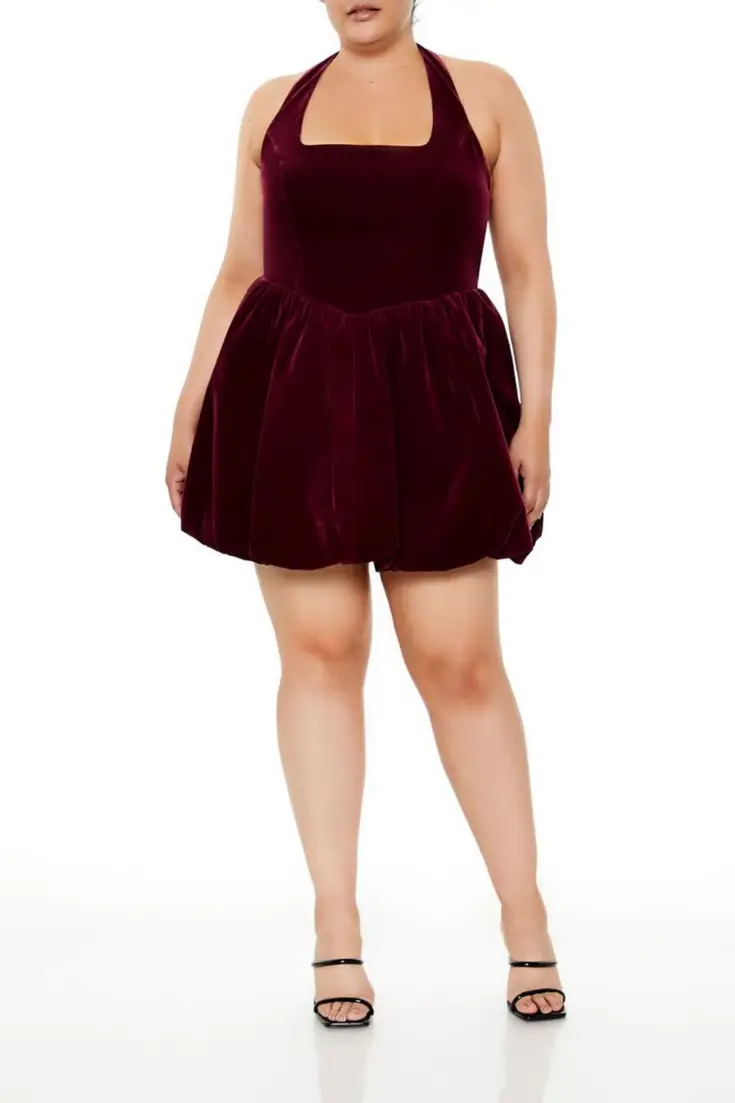 Plus Size Velvet Halter Mini Dress