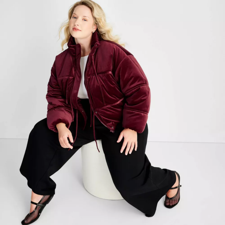 Image for Women's Velvet Bow-Tie Puffer Jacket - Future Collective