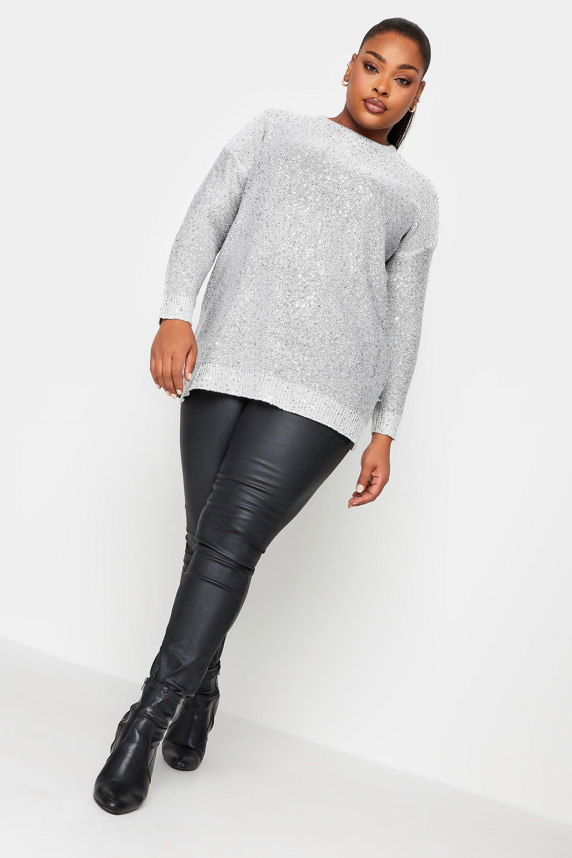 Thanksgiving Outfit Formulas YOURS Curve Silver Sequin Embellished Jumper