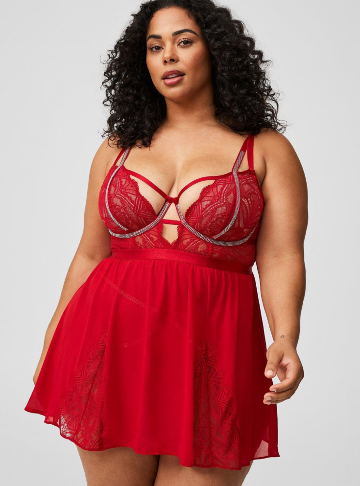 Diamante Lace Underwire Babydoll