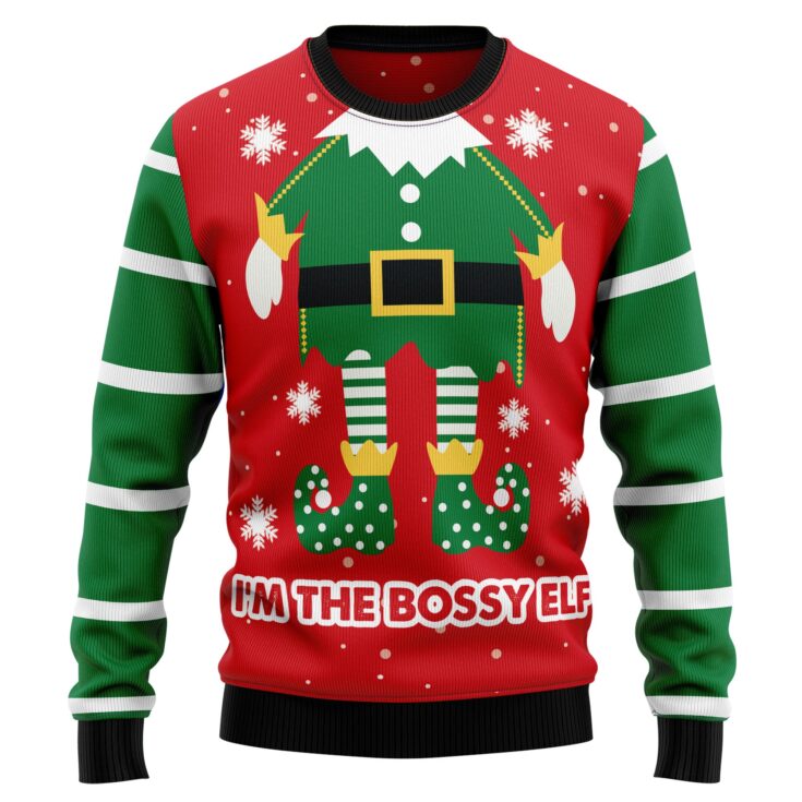 Image for Bossy Elf TY210 Ugly Christmas Sweater - Ugly Christmas Sweater