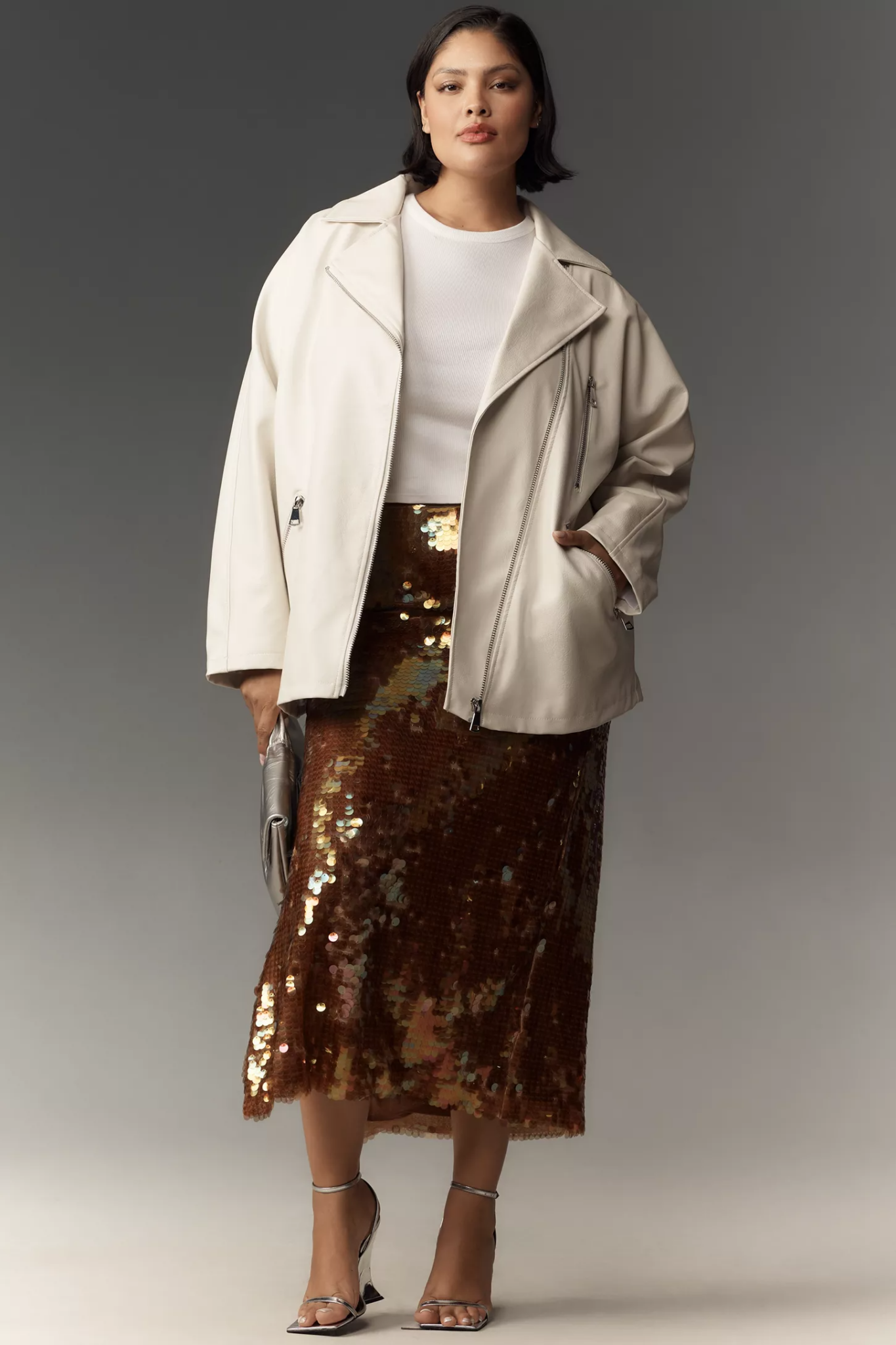 plus size winter white fashion finds: Maeve Oversized Faux-Leather Moto Jacket
