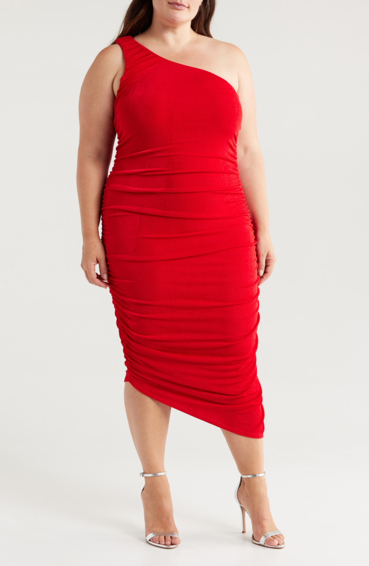 One shoulder asymmetric bodycon midi dress