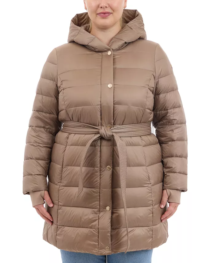 Plus Size Hooded Belted Down Puffer Coat Created for Macys