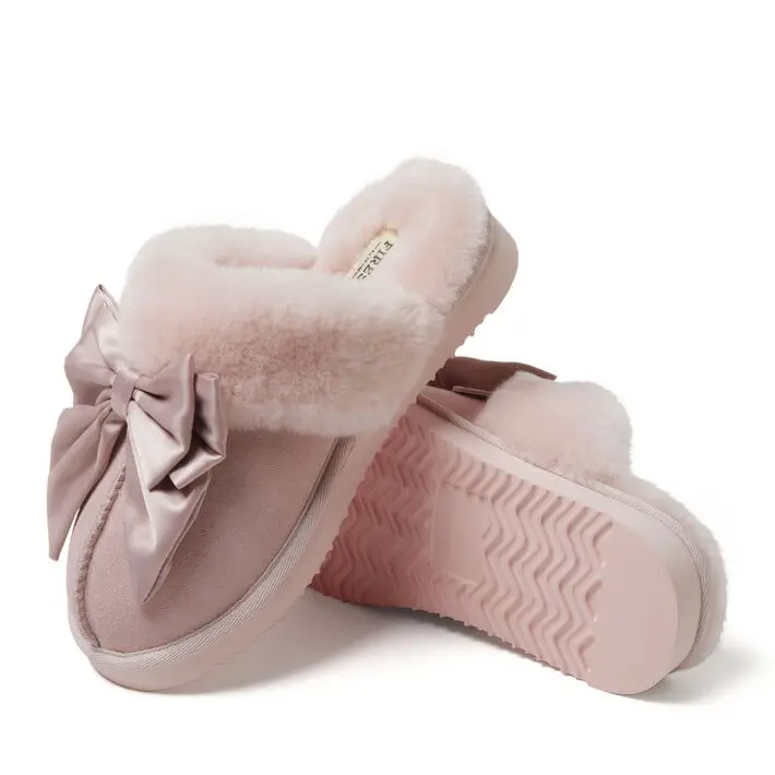 Womens Fireside by Dearfoams Sydney Genuine Shearling Scuff with Bow