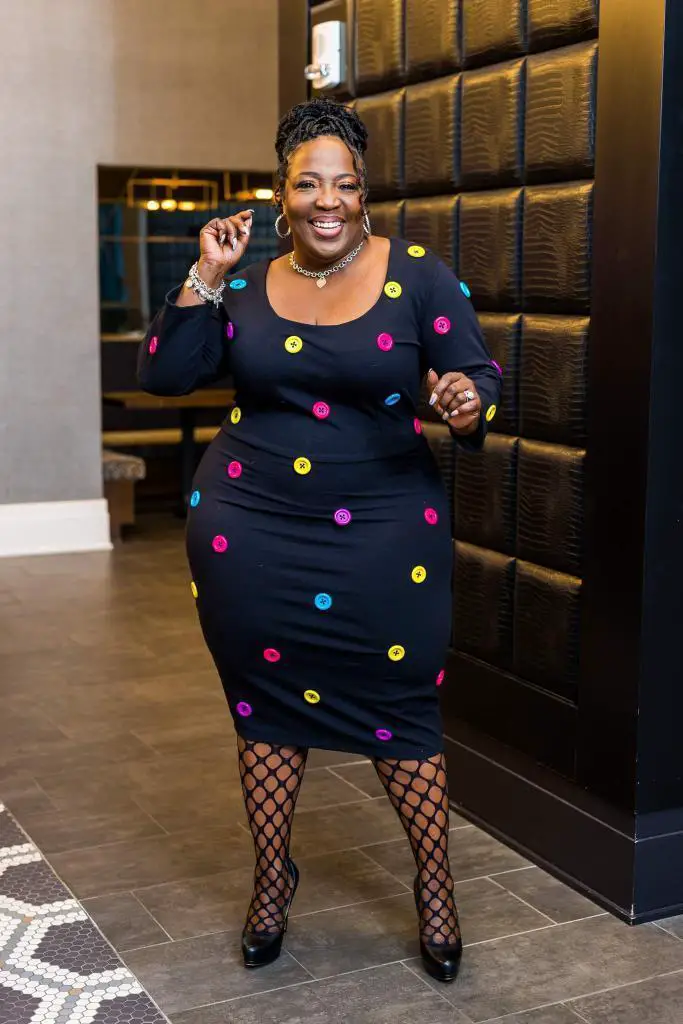 Jibri Plus Size's KELLY BUTTON DRESS an homage to designer Patrick Kelly