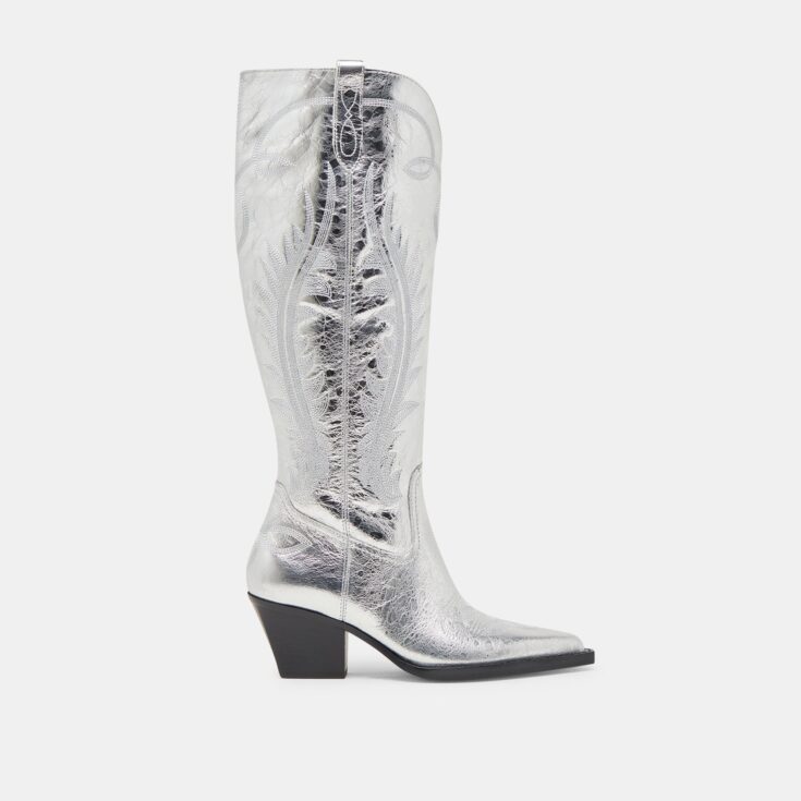 Image for Ryatt Extra Wide Calf Silver Boots | Distressed Leather Boots