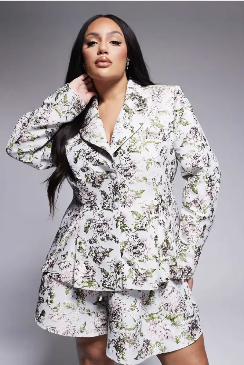 ASOS LUXE Curve jacquard lace up blazer and lace up shorts set in tapestry floral up to size 26