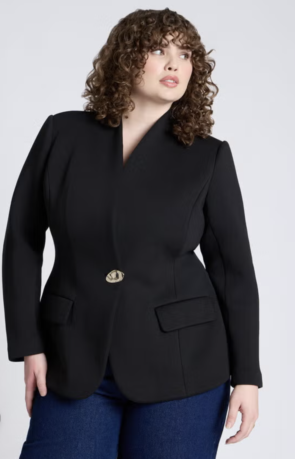 Hourglass Blazer With Gold Button from Eloquii, up to size 28