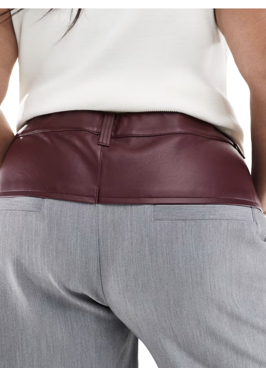 ASOS DESIGN Curve PU paneled contrast tailored pants in gray, up to size 26