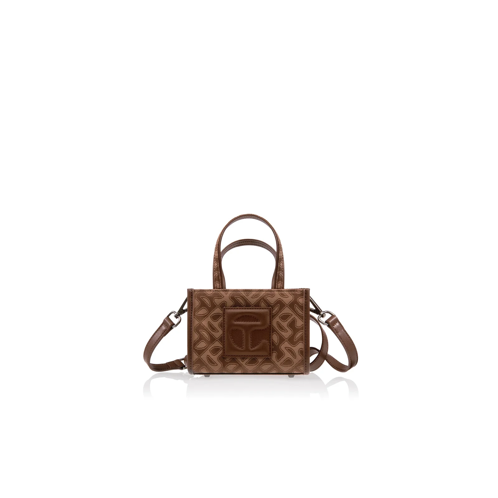 Telfar Small Monogram Jacquard Shopper Tan Front.jpg