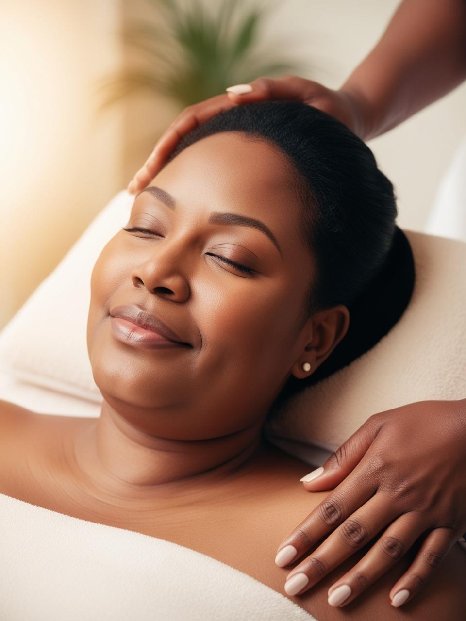 plus-size-woman-getting-a-massage-looking-peaceful-and-relaxed تخلص من الرحلة - حزب العافية بدلاً من ذلك