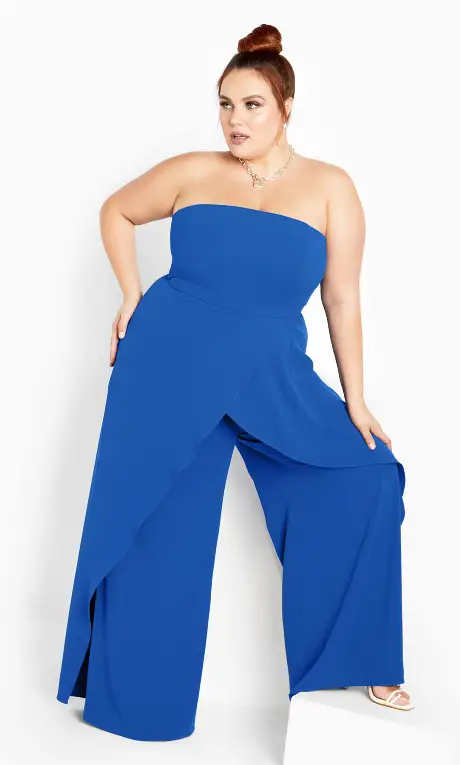 plus size wedding guest dresses- city chic online attract jumpsuit in ultra blue