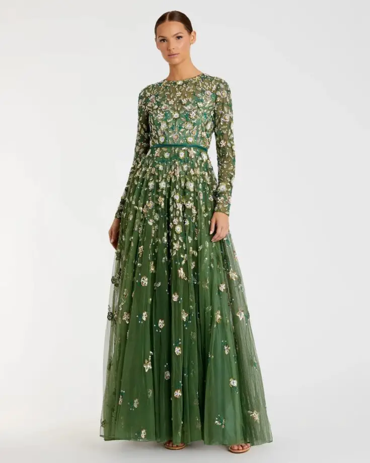Embellished High Neck Long Sleeve A Line Gown Mac Duggal 63843492.jpgv1739748853