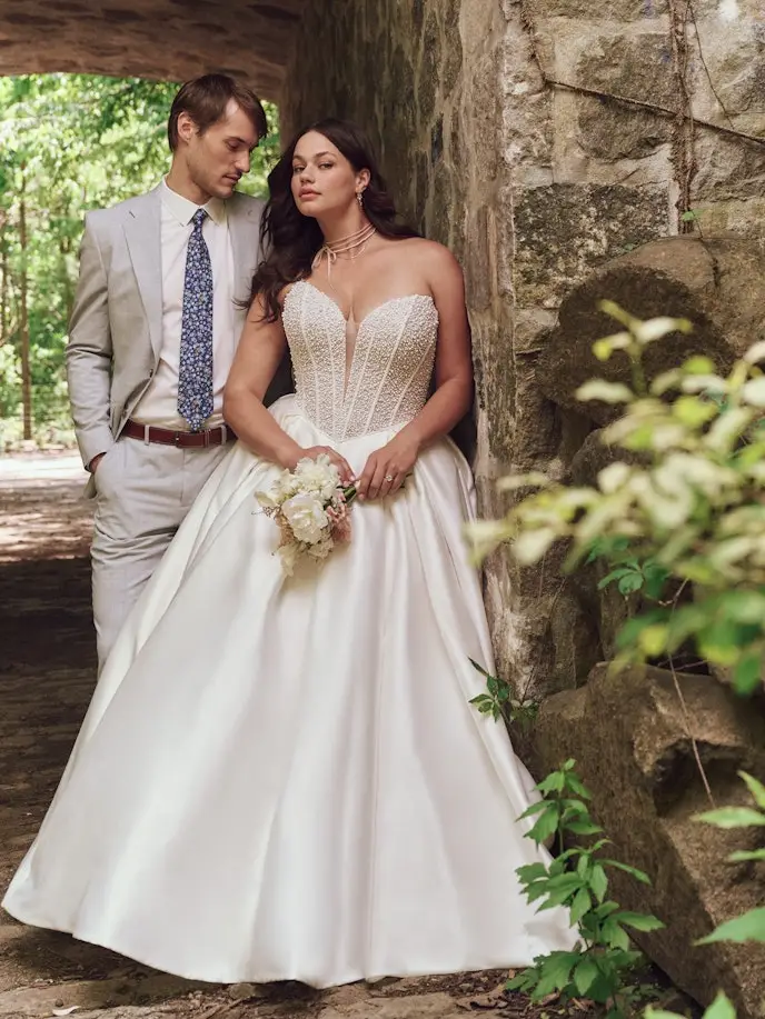 Size-Inclusive bridal brands- Maggie Sottero Princess pearl basque waist ball gown wedding dress
