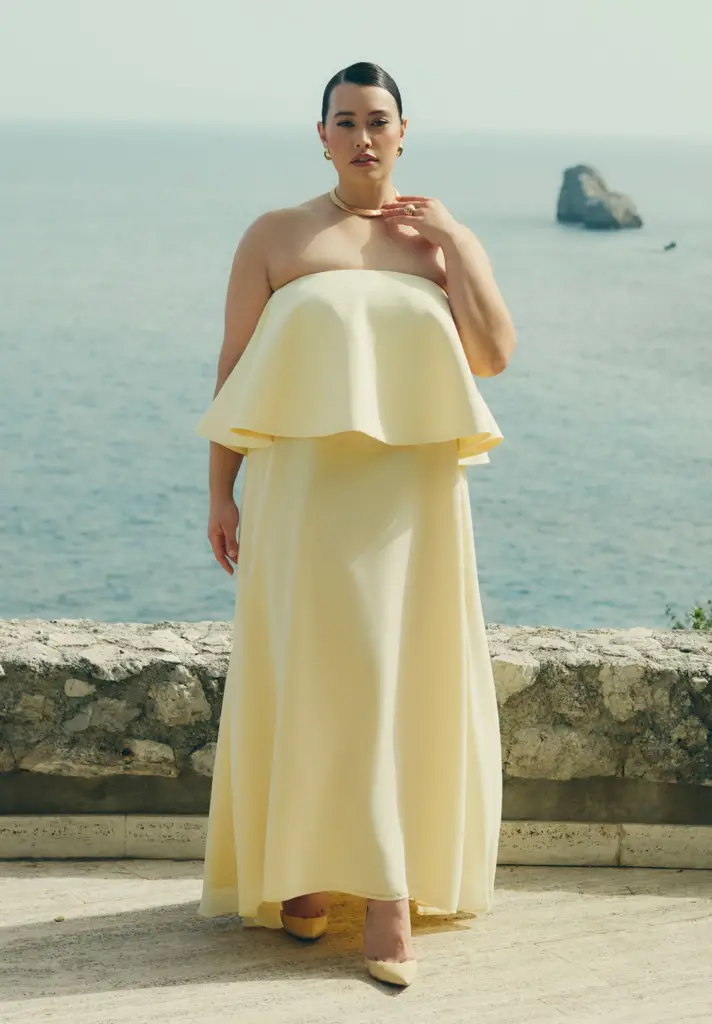 plus size wedding guest dresses- eloquii Peplum Bodice Gown