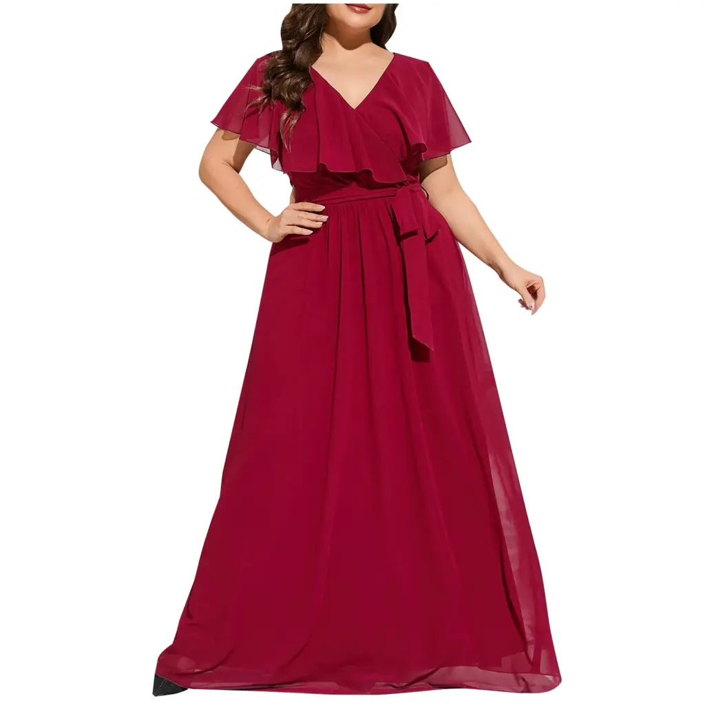 Plus Size Women Chiffon Formal Dress Flutter Sleeves Shawl V Neck A Line Maxi Evening Dresses Long Bridesmaid Dress 406ea1e2 df54 4ed5 9383 3db525b664bd.8003dcefb691c00b7773e4d75f5bf51e