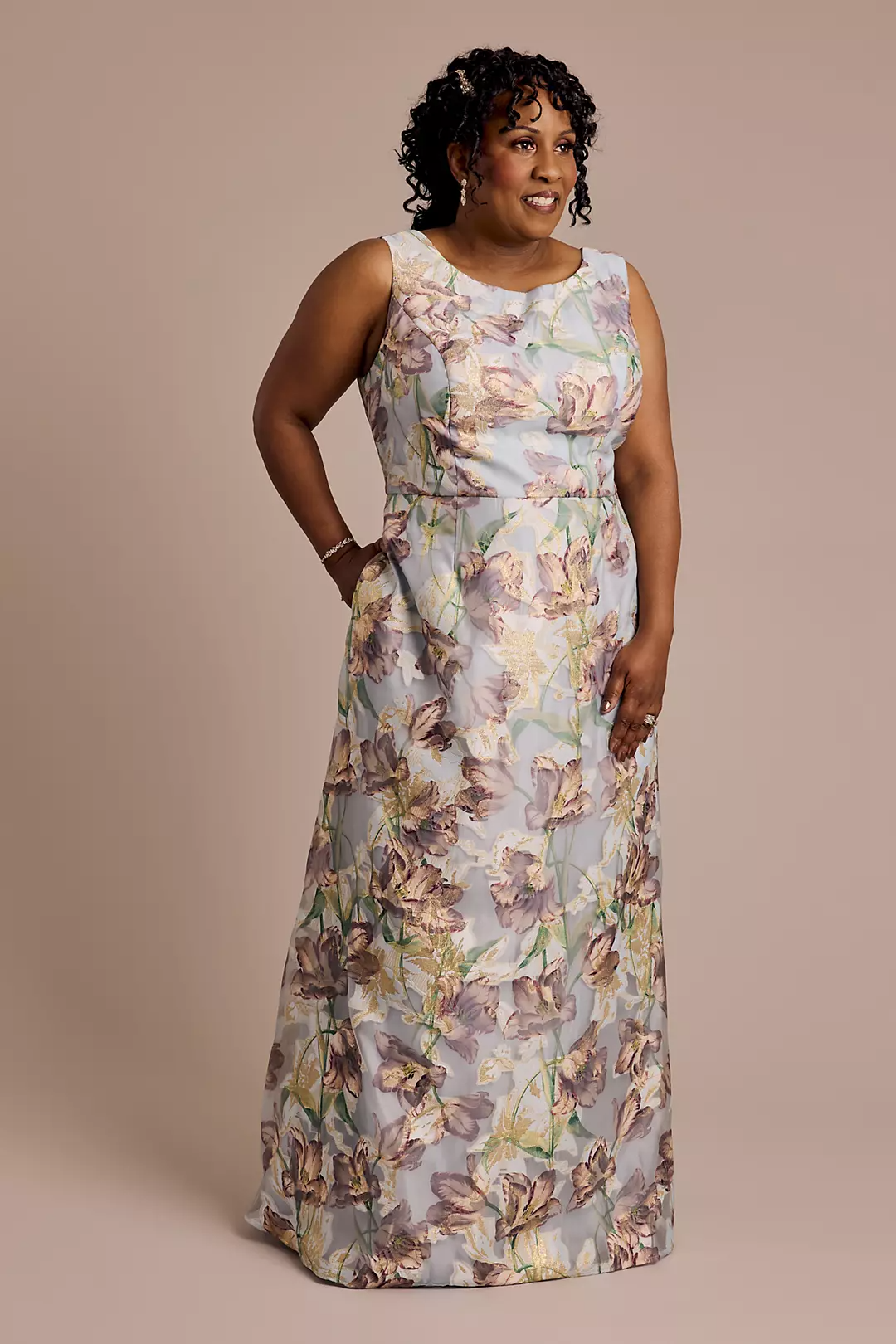 Scoop-Neck-Floral-Print-A-Line-Dress- عرض مع هذه الأم زائد الأم لفساتين العريس