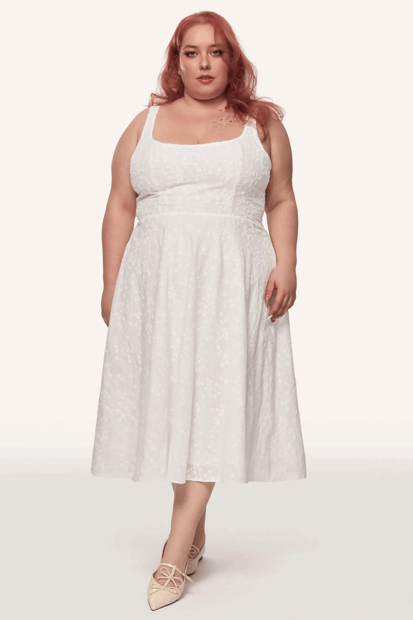 Anastacia sleeveless corset dress in embroidered white scaled