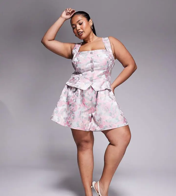 asos luxe curve jacquard romper with embellished buttons