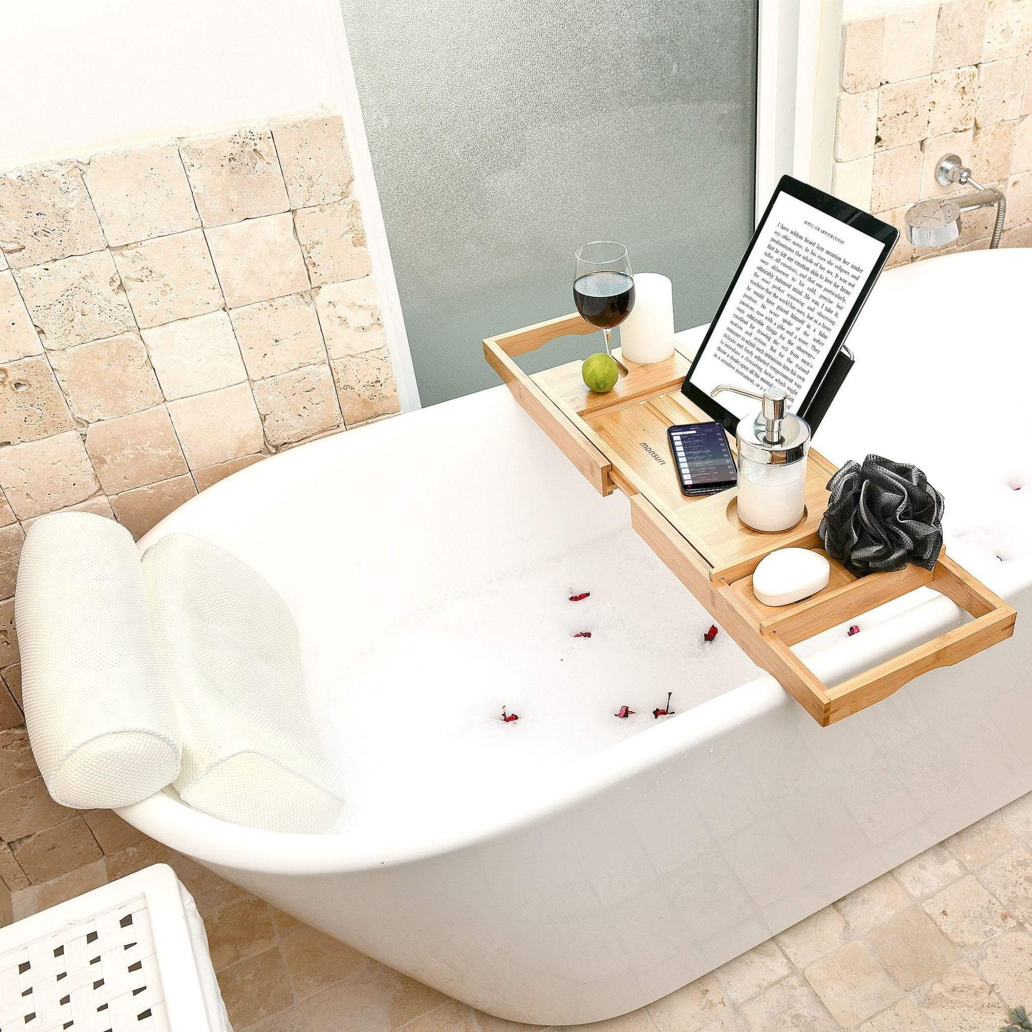 bathtub tray and bath pillow for tub bath accessories bun pls004 bt002 monsuri