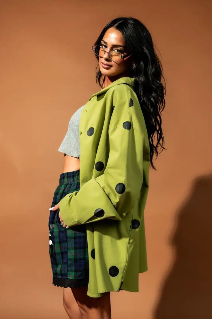 cause a scene polka dot shirt jacket in avocado green 837613.jpgv1748631934