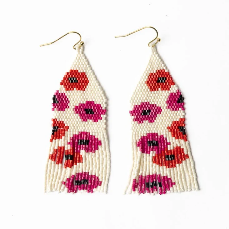 delilah poppies beaded fringe earrings hot pink red lxer3100hp 46547947356353
