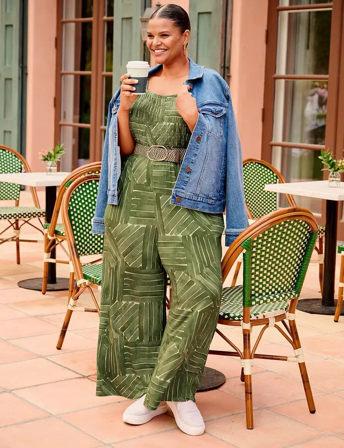 lane bryant smocked bodice flutter sleeve jumpsuit