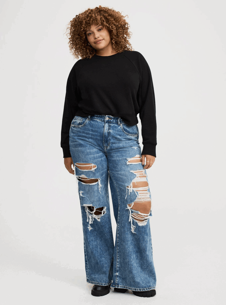tall and Plus Size- Baggy High-Rise Wide Leg Jean