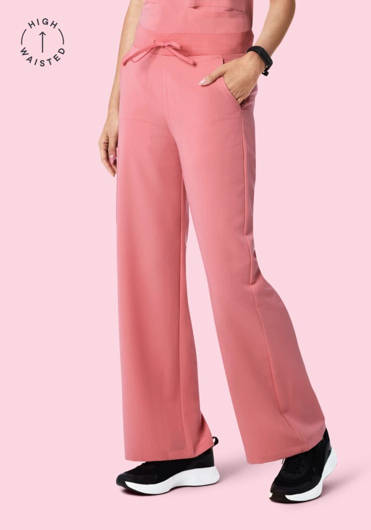Scrub Mutli Wear Collar Top Pants HW Wide Leg XS ML Peony Full Body 3 4 TuckedIn BottomCrop 4042 CircularElement.jpgv1734005385 scaled