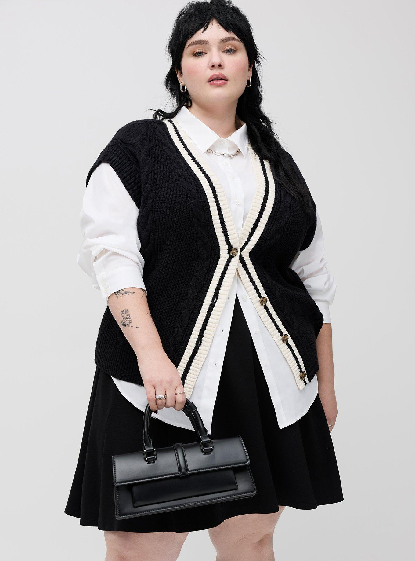 plus size style essentials- Cable Knit V-Neck Vest