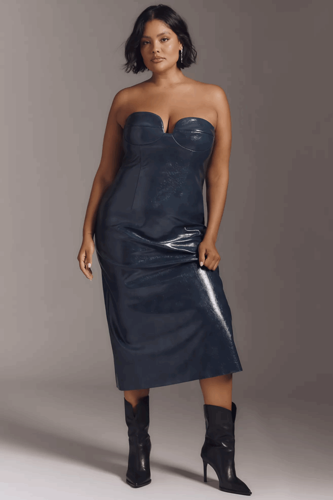 Mare Mare Faux-Leather Strapless Slim Midi Dress