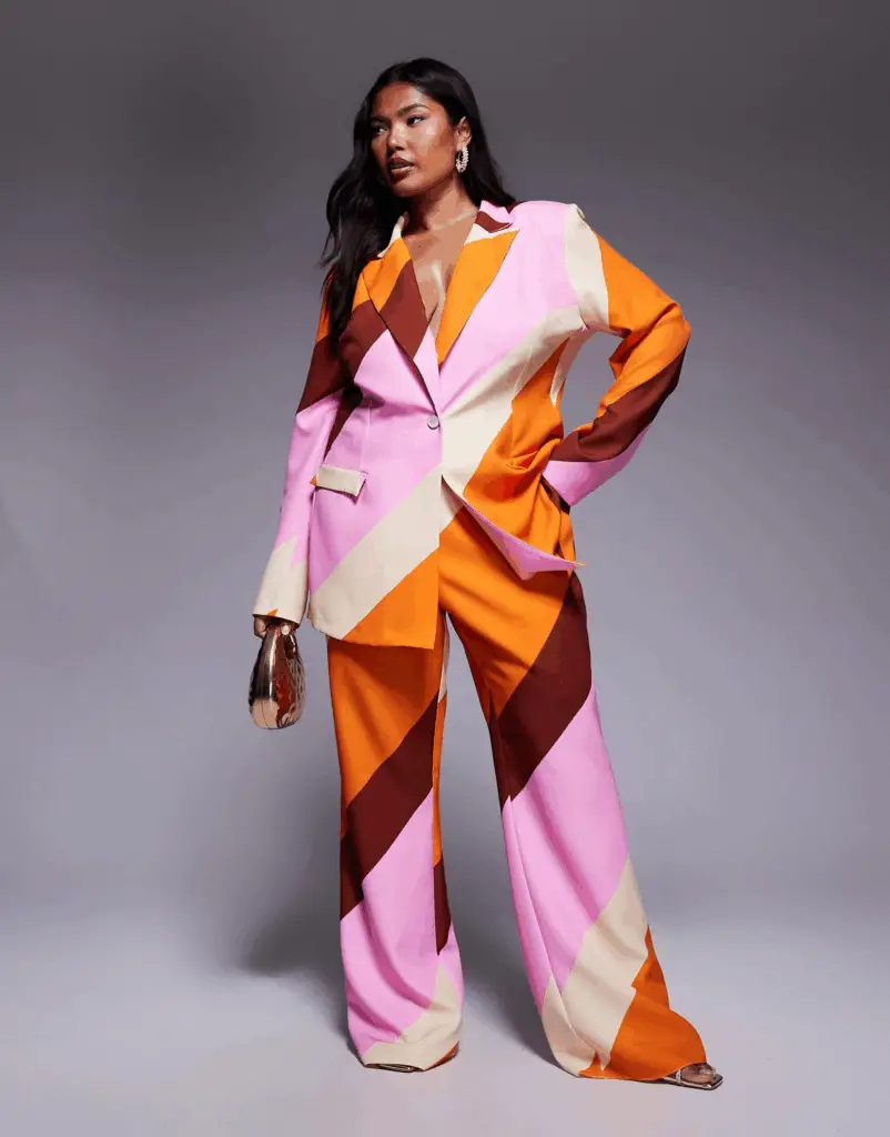 ASOS LUXE Curve single breasted tailored suit blazer and pants set in striped print