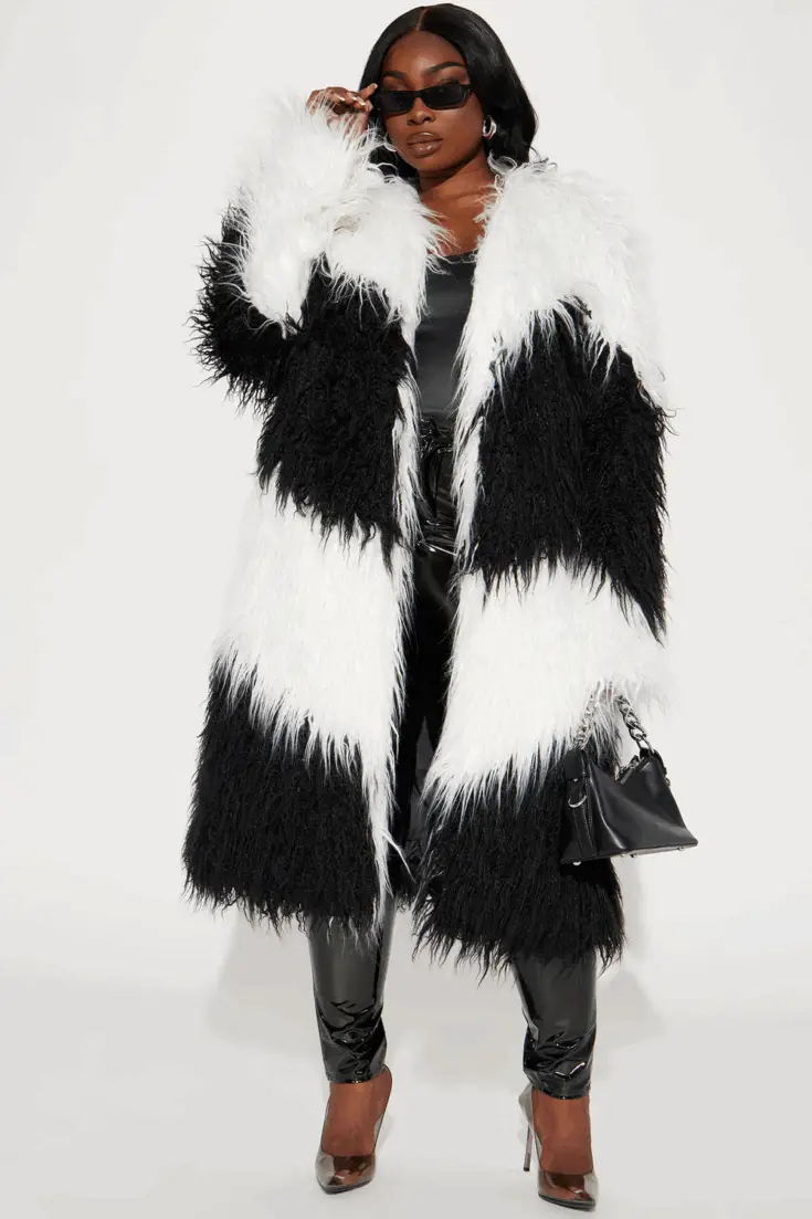 Divine Faux Fur Coat BlackWhite