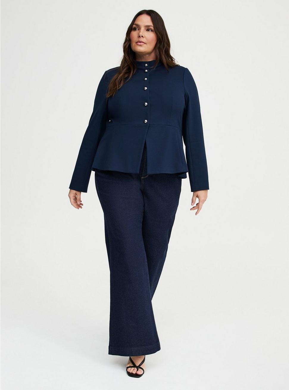 how to define the waist plus size Ponte Peplum Jacket