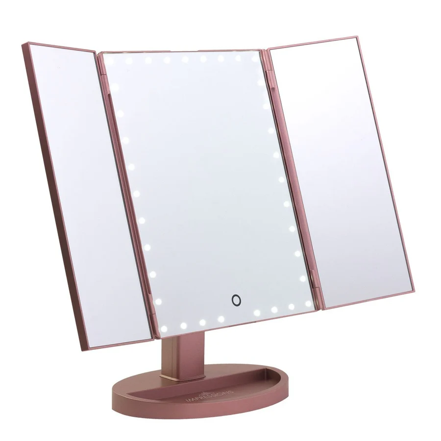 impressions vanity touch trifold xl led makeup mirror rose gold.jpg
