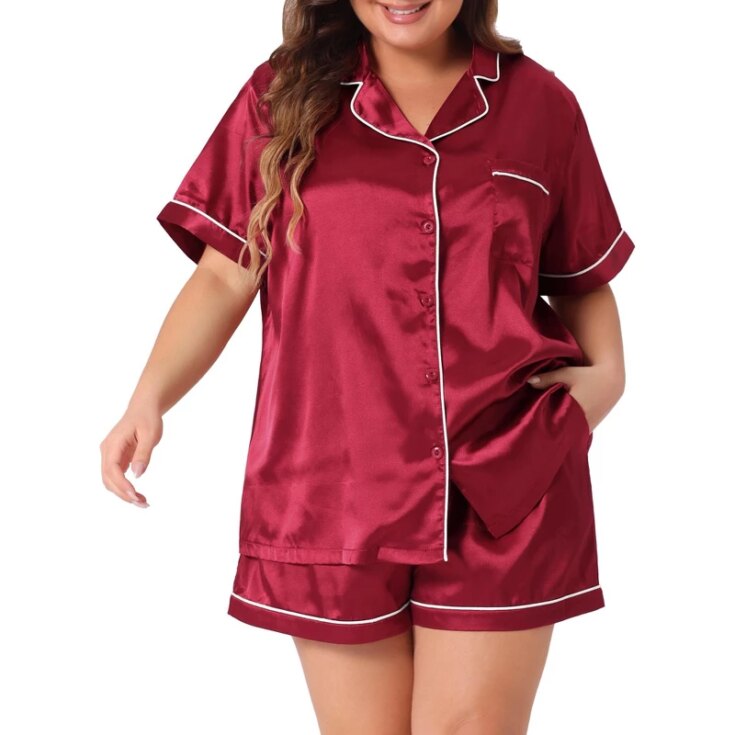Image for Women's Plus Size Elegant Satin Pajamas Sets with Pockets 2 Pcs - Agnes Orinda - Target