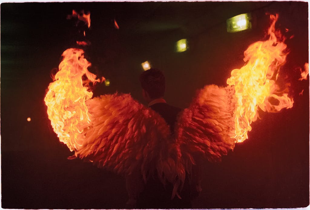 A dramatic image of angelic wings on fire, creating a striking visual in a dark setting.

what I’m carrying into the new year