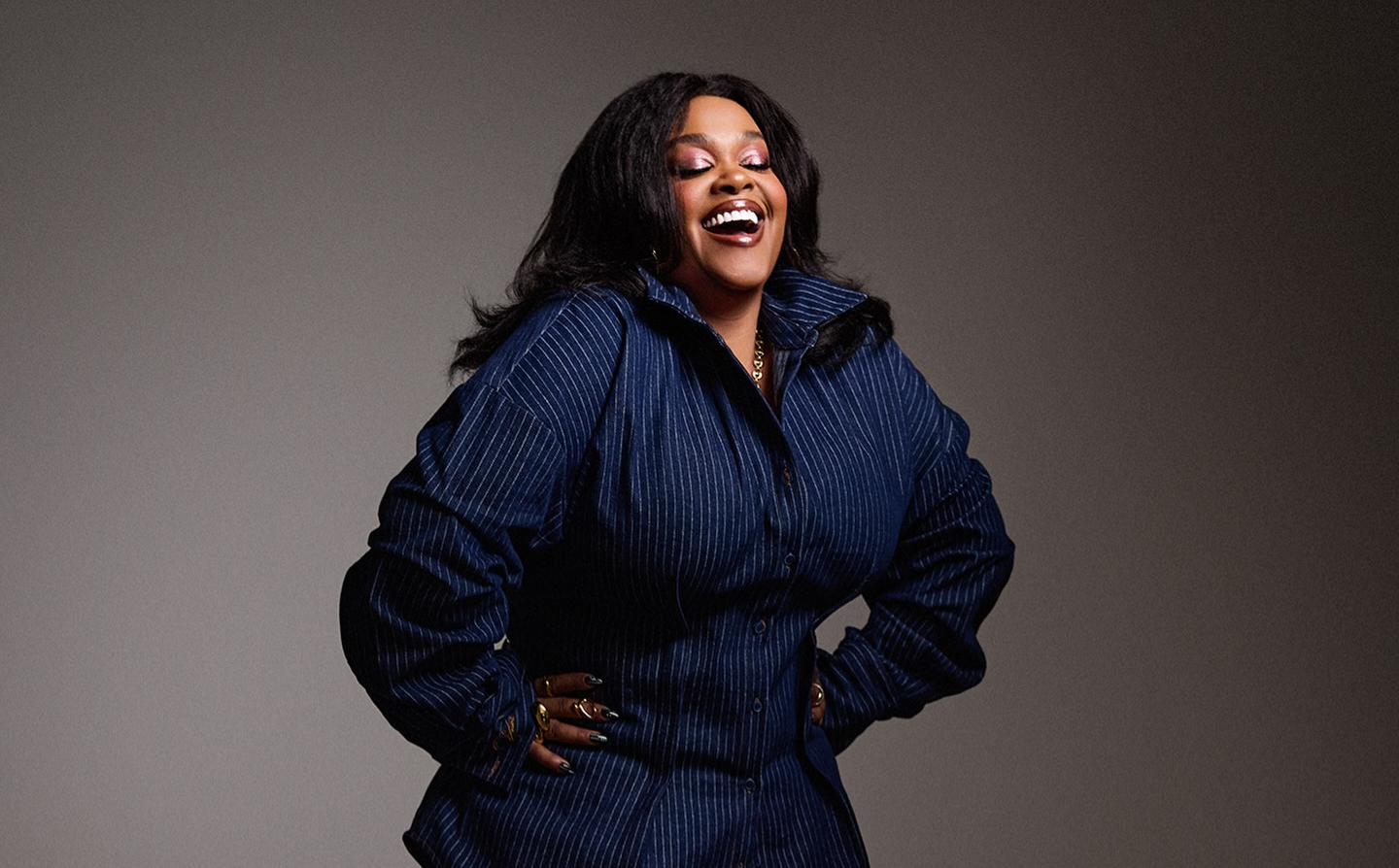 Jill scott in plus size denim set by OFUURE