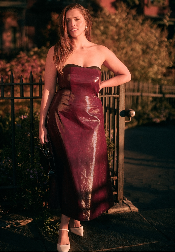 Textured Faux Leather Dress With Cup Detail