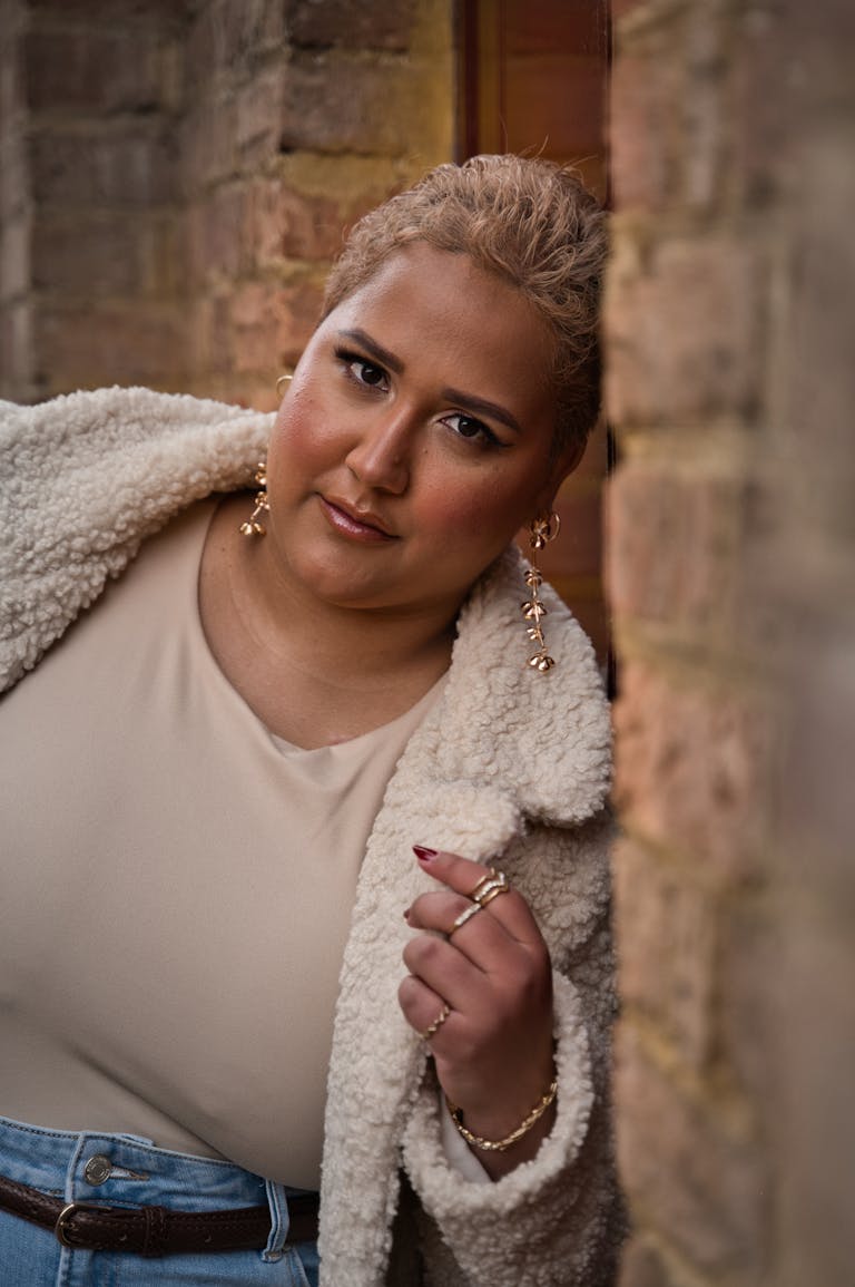 Elegant woman in winter fashion posing outdoors in Sydney.