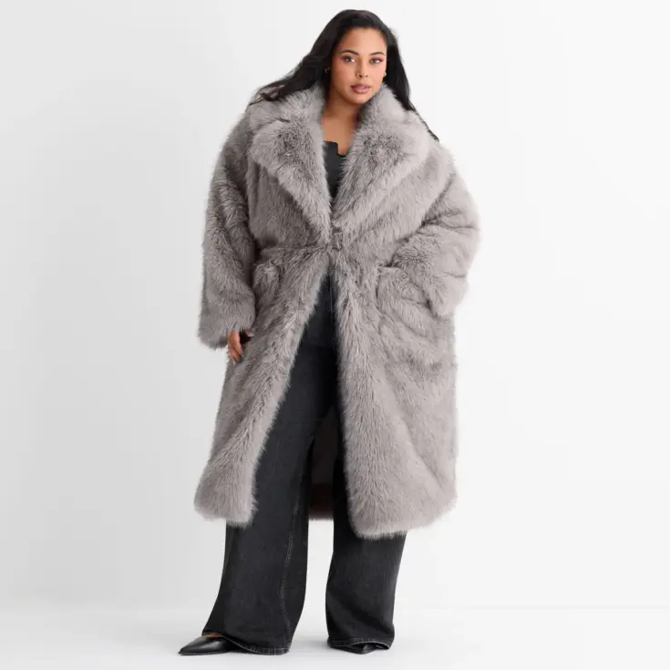 Image for Ashley Graham Womens Plus Faux Fur Coat