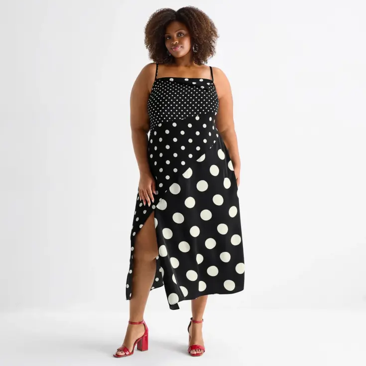 Image for Ashley Graham Womens Plus Print Mix Slip Dress