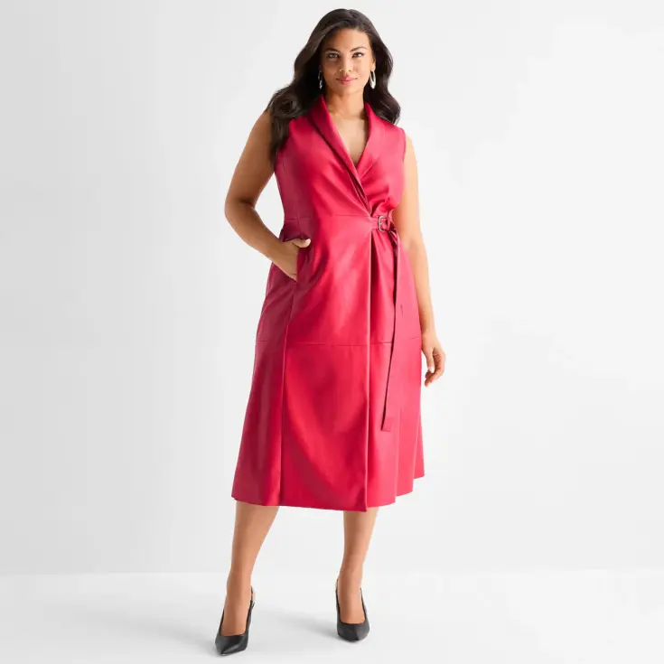 Image for Ashley Graham Faux Leather Wrap Dress