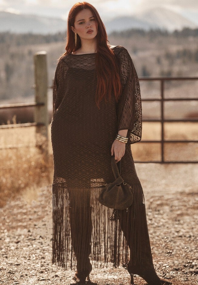 Lace Kimono Dress with Fringe 
